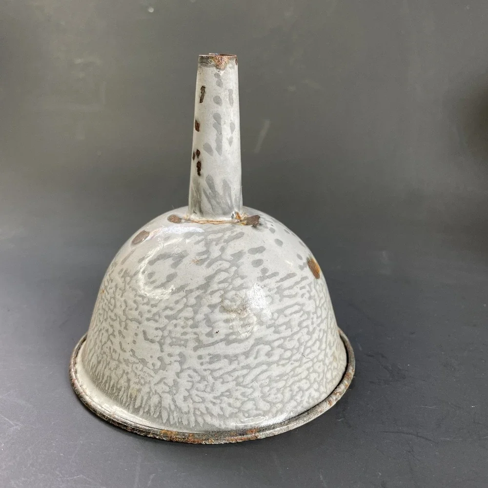 Vintage Small Gray Enamelware Graniteware Funnel Farmhouse 4 1/4